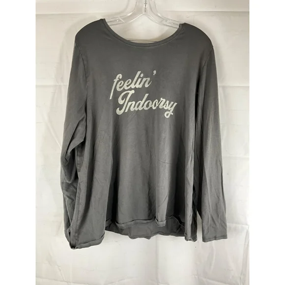 Caciquoe Graphic Long Sleeve T-Shirt "Feelin Indoorsy" Size 18/20 Charcoal Grey - Picture 1 of 3